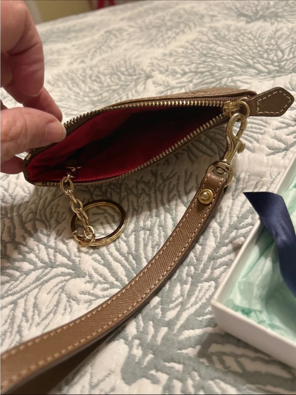 Dooney & Bourke Tan/Brown Signature Wristlet with Logo Plaque